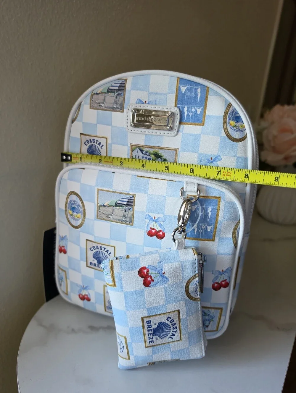 Madden Girl Coastal Breeze Mini Backpack & Coin Pouch Set Blue Gingham - NWT